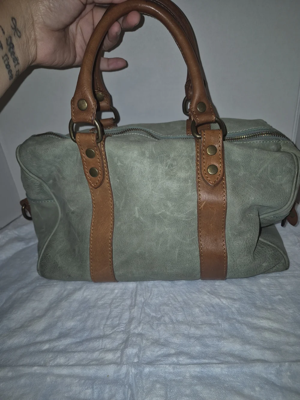 I Medici Firenze Green Leather Duffel with Brown Trim